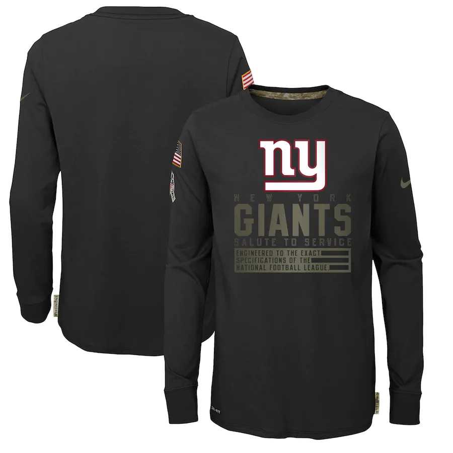 Nike New York Giants Youth Black Salute to Service Long Sleeve TShirt